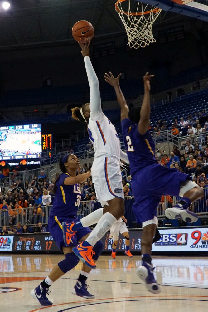 UF's Carla Batchelor goes for a layup during Florida's 53-45 win against LSU on Jan. 17, 2016, in the O'Connell Center.