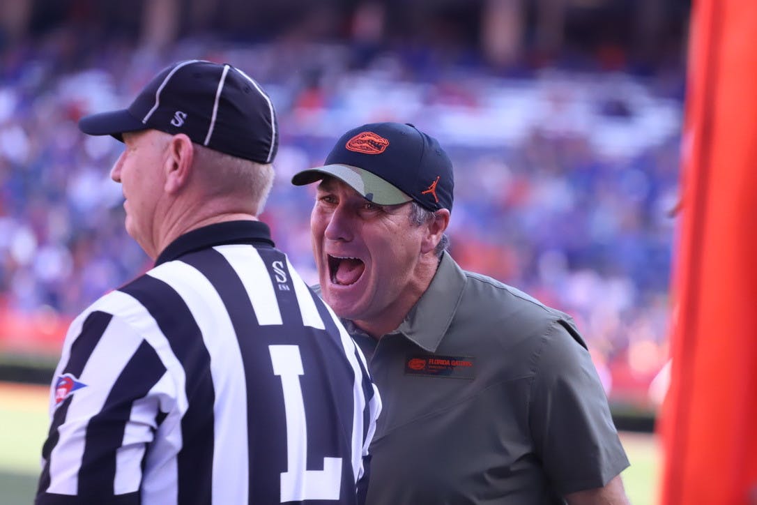 Florida football coach Dan Mullen, pictured during a Nov. 13 game against Samford, was fired Sunday, multiple reports confirmed.