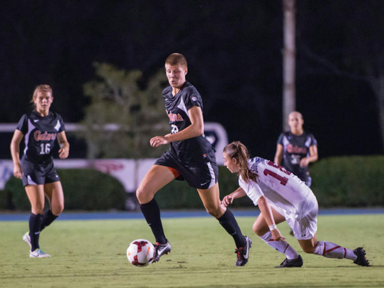Pamela Begic dribbles the ball during Florida’s 2-1 loss against South Carolina on Friday at James G. Pressly Stadium. Begic left Sunday’s game due to an unspecified injury.