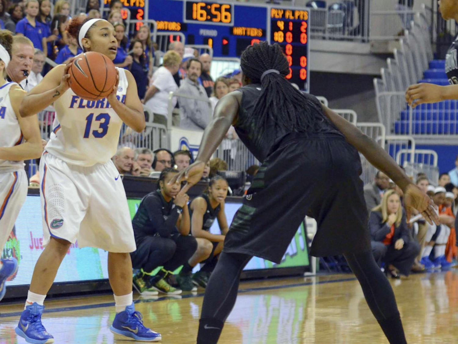 Cassie Peoples looks to pass the ball during Florida's win against Stetson on Dec. 14