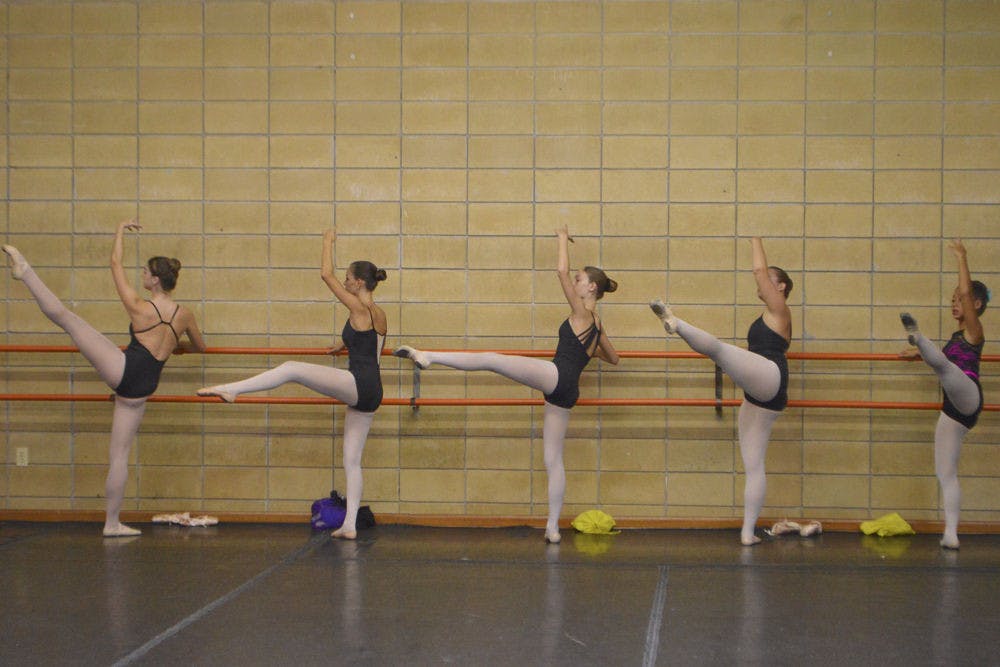 TINY DANCERS -- Ballerinas practice barre work at Pofhal Studios during the studio's Fall auditions. The auditions were for many shows throughout the semester, including the Nutcracker.