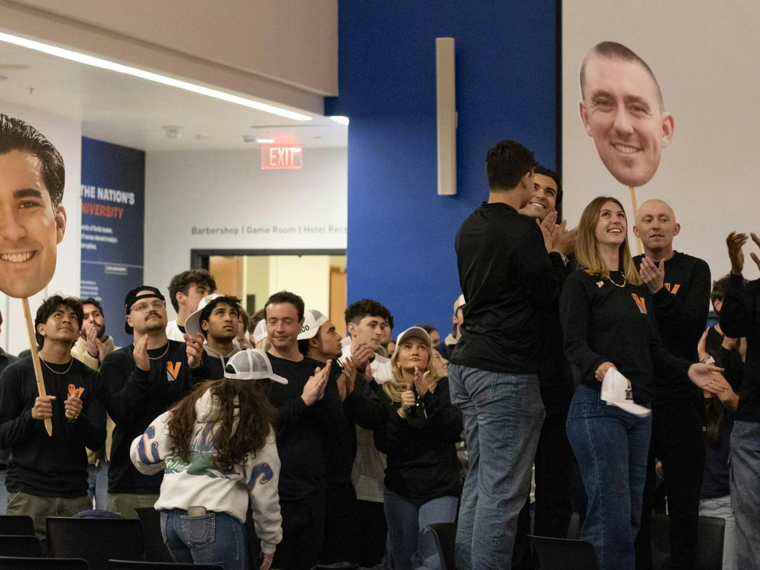 Vision Party members and supporters prepare to hear the Spring 2026 election results at the Reitz Union, Wednesday, Feb. 25, 2026.