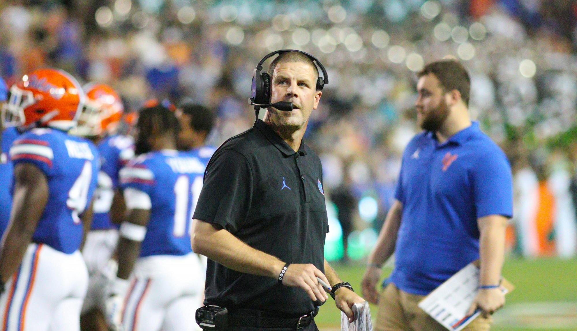 Florida head coach Billy Napier during the No. 18 Gators narrow victory ﻿over the South Florida Bulls Saturday, Sept. 17, 2022. 
