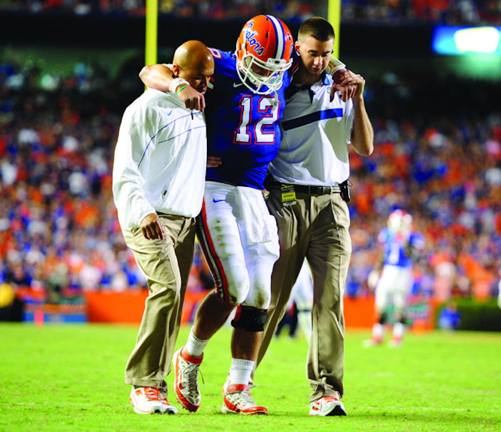 <p>Quarterback John Brantley left Saturday’s game late in the second quarter with a reported ankle sprain and did not return. Freshman Jeff Driskel replaced him and played the second half.</p>