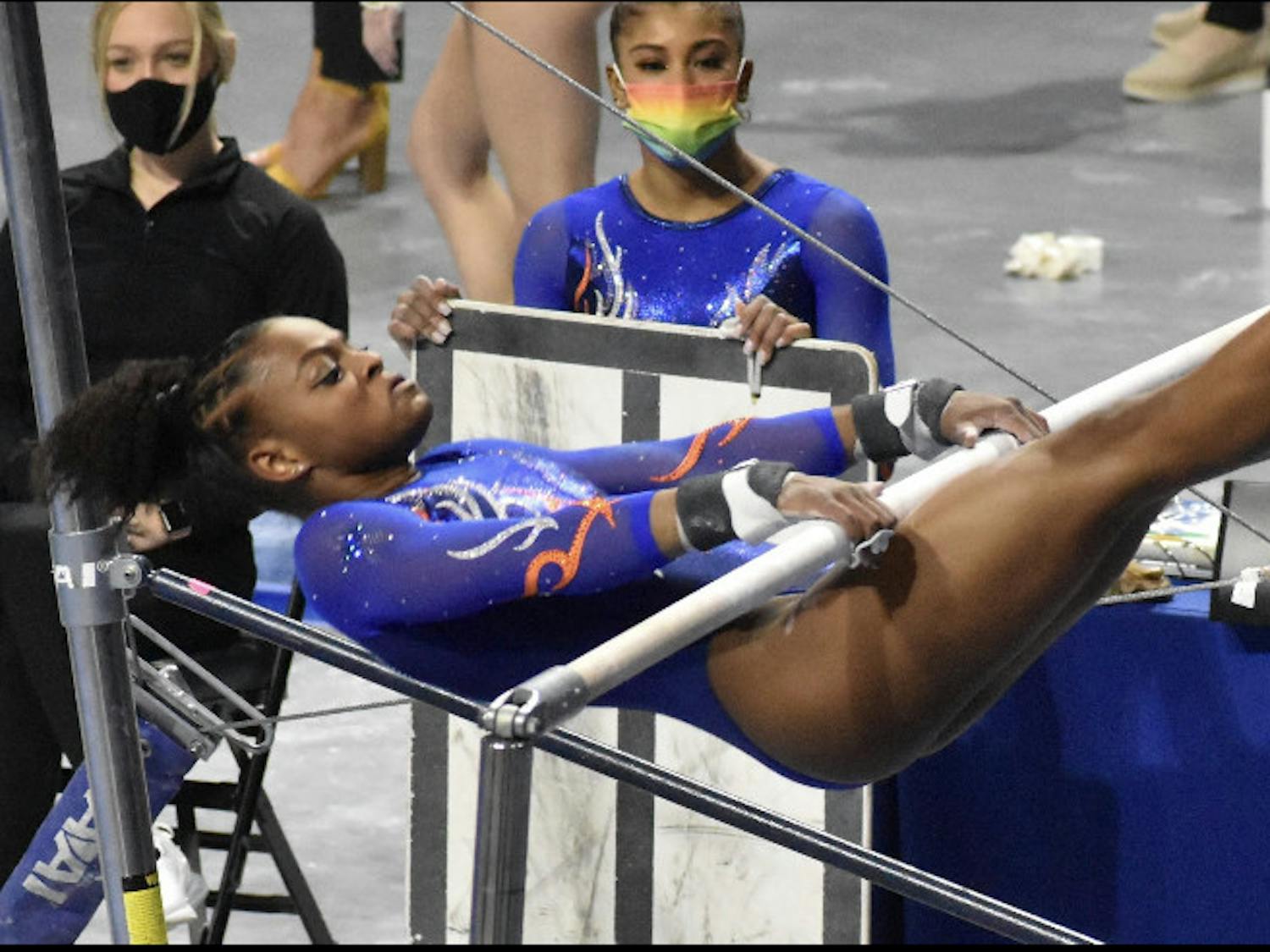 Trinity Thomas performs on the bars Jan. 29 vs Missouri. The junior standout returned from a six-week absence to lead Florida into the national championship