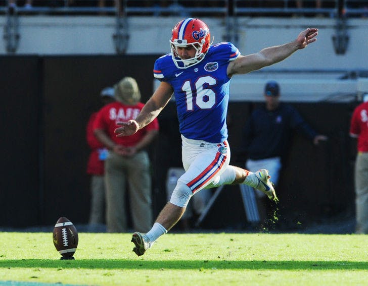 Austin Hardin kicks the ball off during Florida’s 23-20 loss to Georgia on Saturday at EverBank Field in Jacksonville. Hardin missed a 47-yard field goal against the Bulldogs.