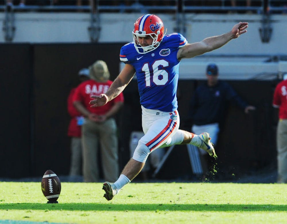 <p>Austin Hardin kicks the ball off during Florida’s 23-20 loss to Georgia on Saturday at EverBank Field in Jacksonville. Hardin missed a 47-yard field goal against the Bulldogs.</p>