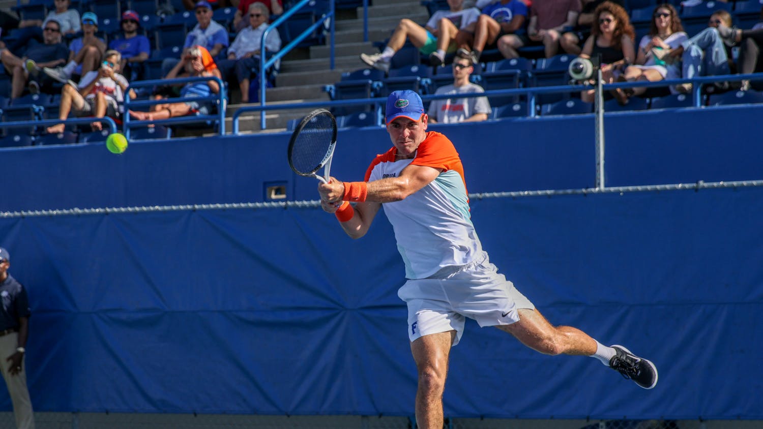 Florida junior Will Grant returns the ball in the Gators' 6-1 victory against the Arkansas Razorbacks Friday, March 24, 2023.