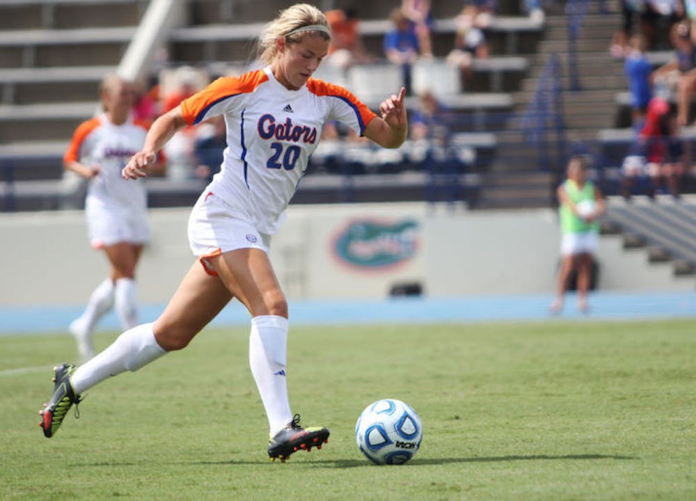 <p align="justify">Centerback Christen Westphal dribbles the ball down the field against Arkansas on Sept. 30 at James G. Pressly Stadium. Westphal is one of Florida’s six returning starters from last season.</p>