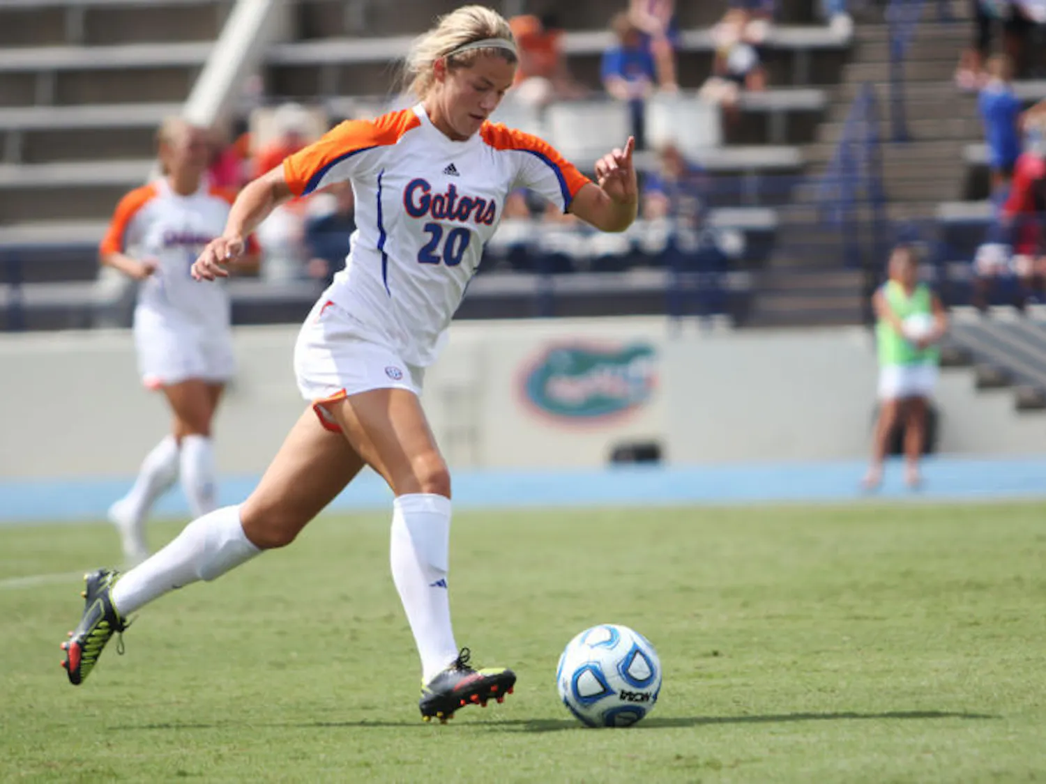 Centerback Christen Westphal dribbles the ball down the field against Arkansas on Sept. 30 at James G. Pressly Stadium. Westphal is one of Florida’s six returning starters from last season.