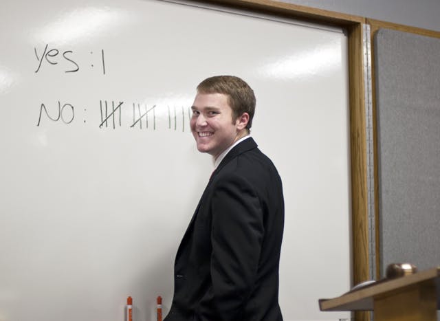 Senate President Andy Mason tallies votes during Tuesday's impeachment hearing for Supervisor of Elections Toni Megna. Senators voted that Megna did not follow eight elections rules but voted not to impeach her.
