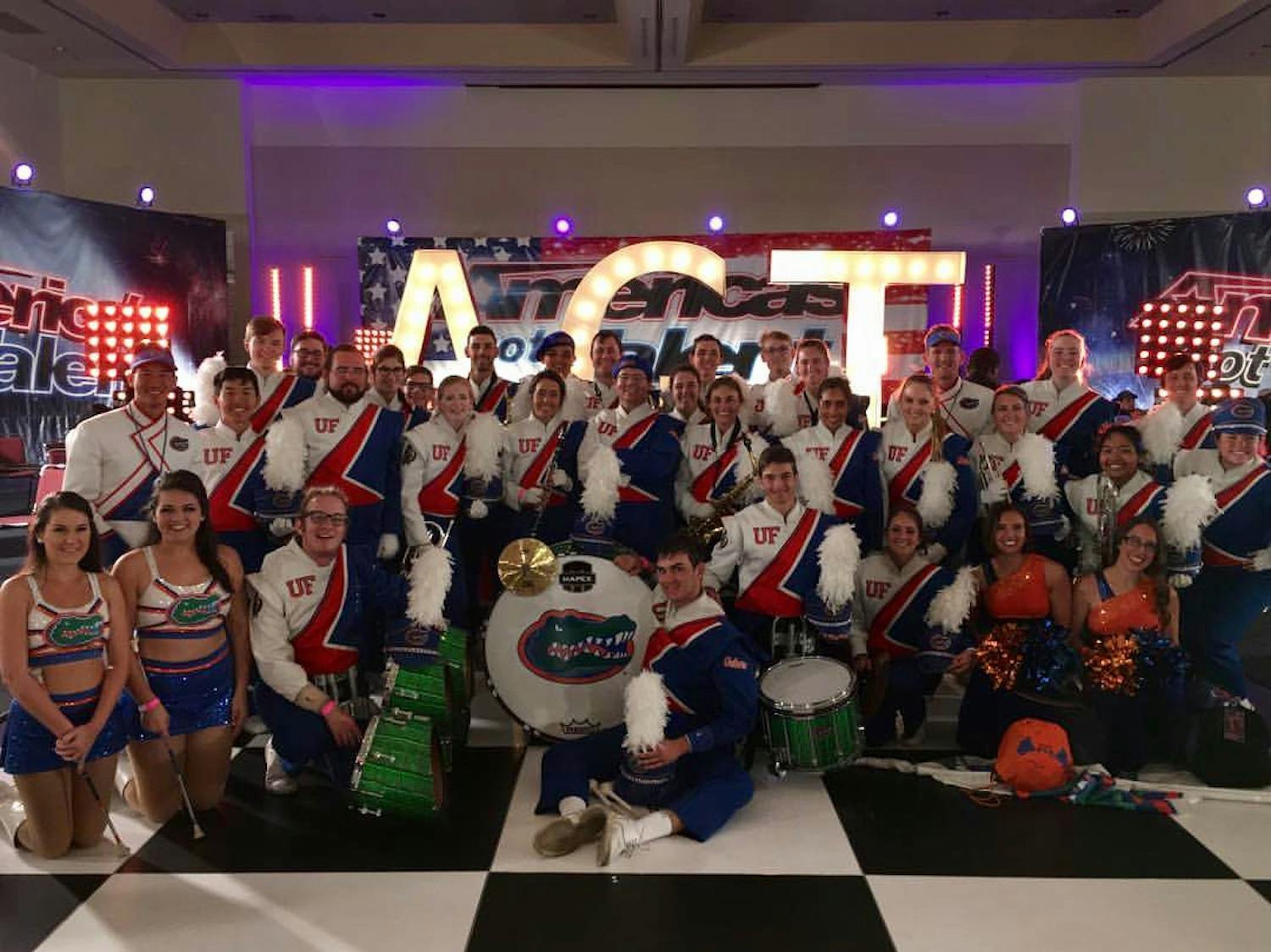About 50 members of UF's Pride of the Sunshine marching band participate at a live-audition of America's Got Talent in Jacksonville in January. The whole marching band was filmed in Gainesville in January at Ben Hill Griffin Stadium to be featured on the show during promotional advertising.&nbsp;
&nbsp;