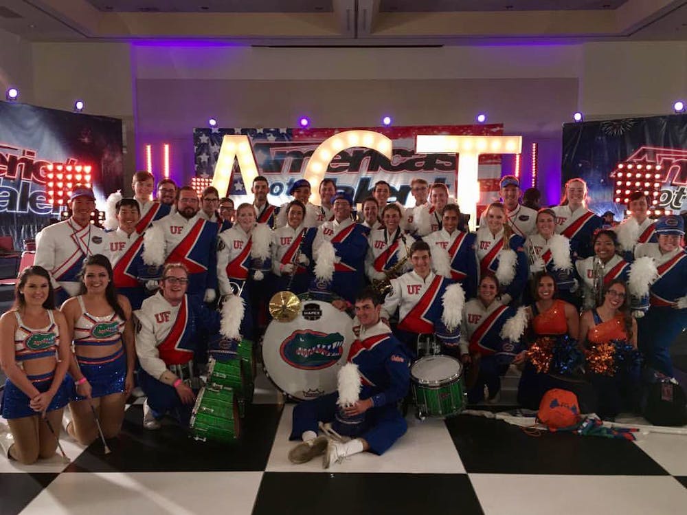 <p><span>About 50 members of UF's Pride of the Sunshine marching band participate at a live-audition of America's Got Talent in Jacksonville in January. The whole marching band was filmed in Gainesville in January at Ben Hill Griffin Stadium to be featured on the show during promotional advertising.&nbsp;</span><span class="HOEnZb"><span style="color: #888888;"><br clear="all" /></span></span></p>
<p><span style="font-family: 'helvetica Neue', helvetica; font-size: 14px;">&nbsp;</span></p>