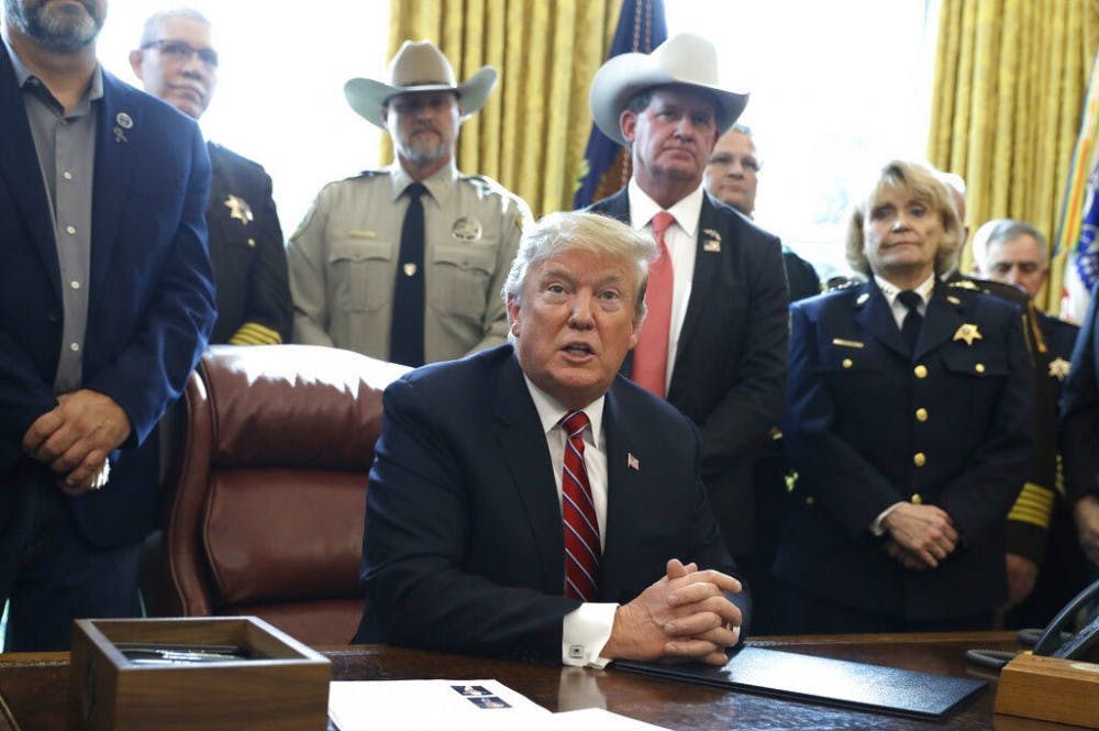 In this March 15, 2019, photo, President Donald Trump speaks about border security in the Oval Office of the White House, Friday, March 15, 2019, in Washington. Trump’s veto of a bipartisan congressional resolution rejecting his border emergency declaration is more than a milestone. It signals a new era of tenser relations between the two ends of Pennsylvania Avenue. (AP Photo/Evan Vucci)