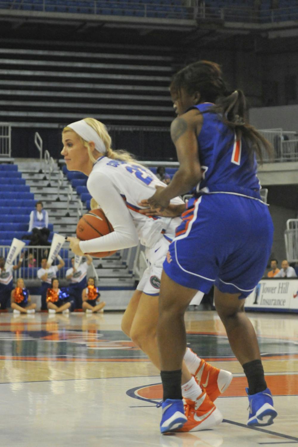<p>UF guard Brooke Copeland drives into the paint during Florida's win against Savannah State on Nov. 24, 2015.</p>