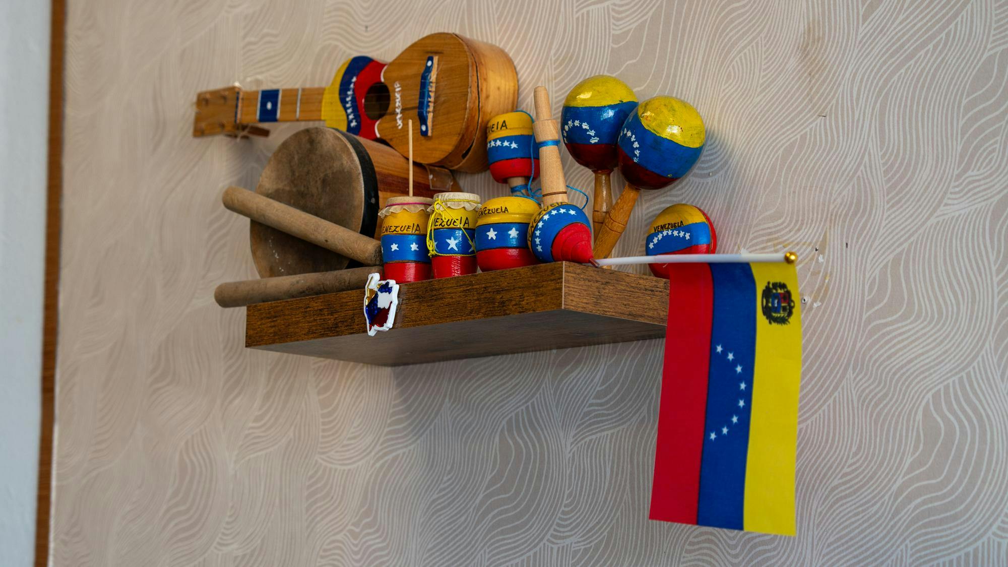 Venezuelan cultural items are on display at La Maracucha in Gainesville, Fla. Thursday, Jan 23, 2026. 