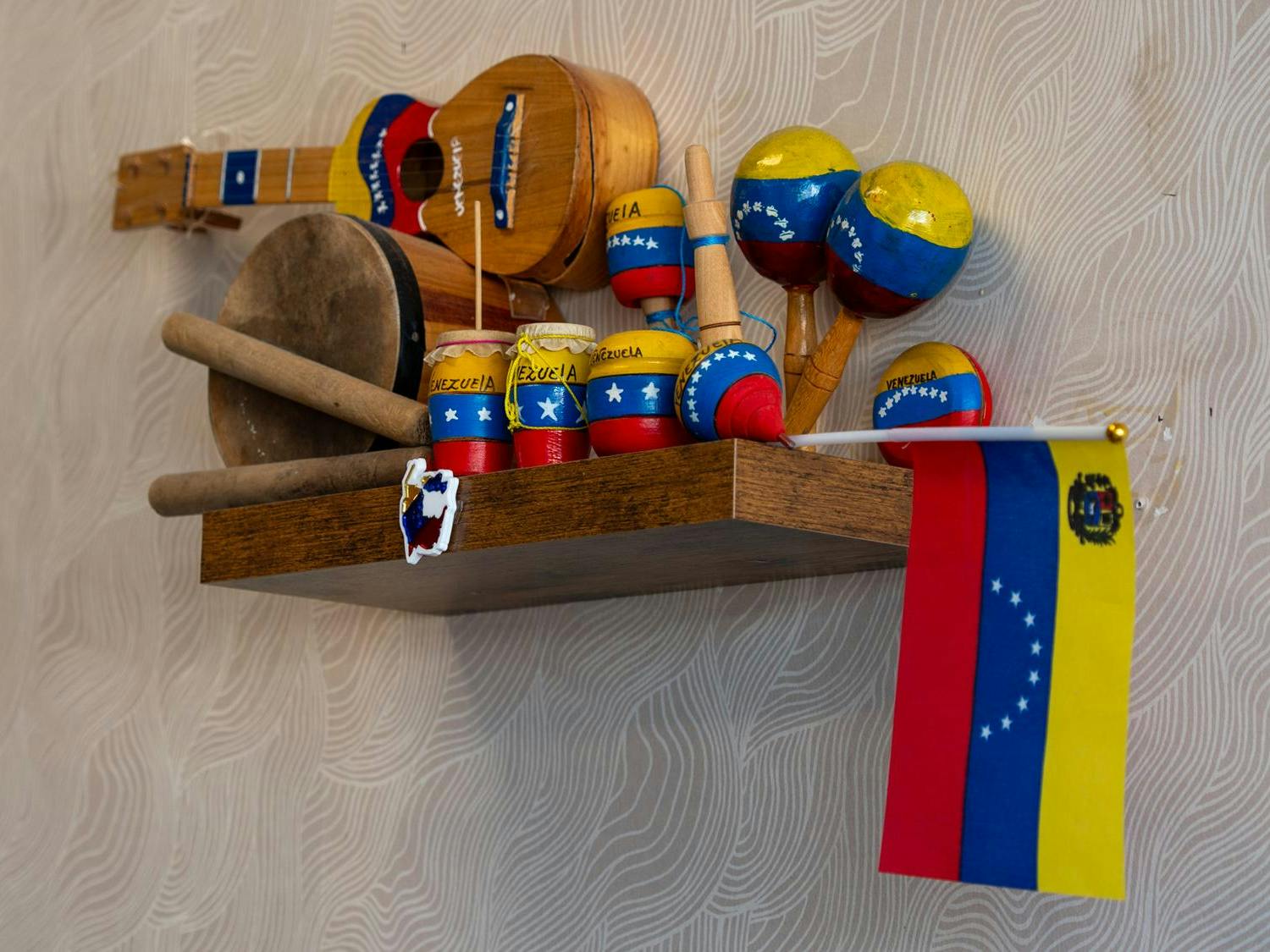 Venezuelan cultural items are on display at La Maracucha in Gainesville, Fla. Thursday, Jan 23, 2026.