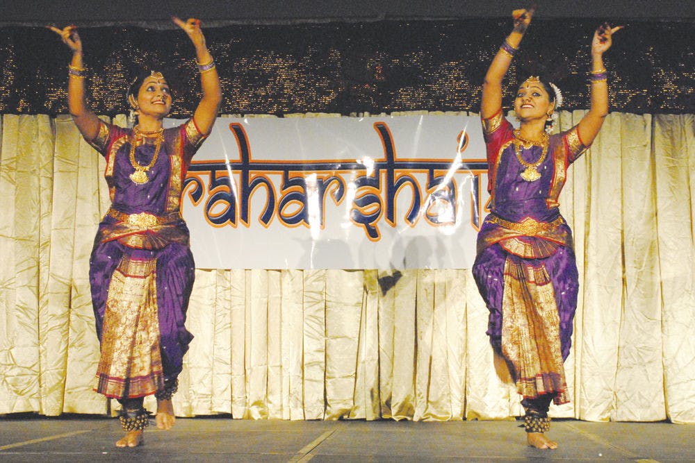 <p class="p1">UF biology sophomores Jayash and Manash Ram, both 19,&nbsp; perform a Bharatanatyam dance at Praharsha, the festival of hope and happiness, at the Reitz Union Ballroom on Saturday.</p>