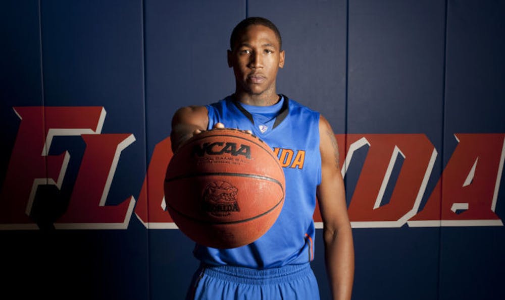 <p>Damontre Harris poses for a picture during Basketball Media Day on Oct. 10 in the Florida Basketball Practice Complex. Harris sat out the 2012-13 season after transferring from South Carolina.</p>