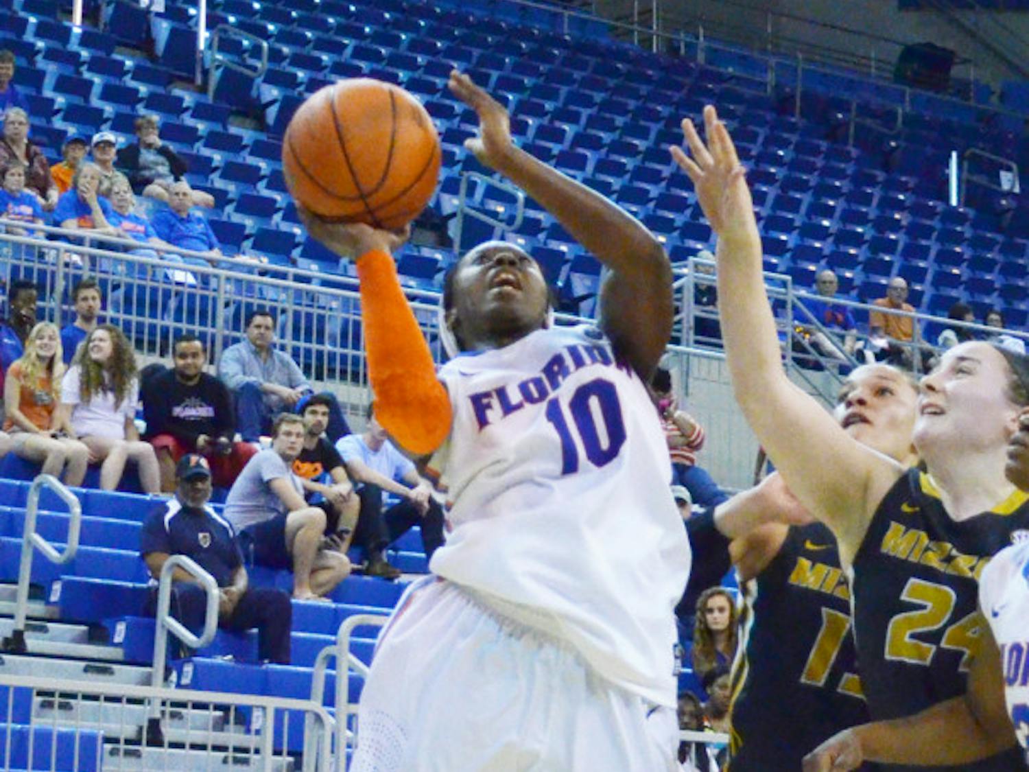 Jaterra Bonds attempts a shot during Florida’s 81-76 loss against Missouri on Thursday in the O’Connell Center.