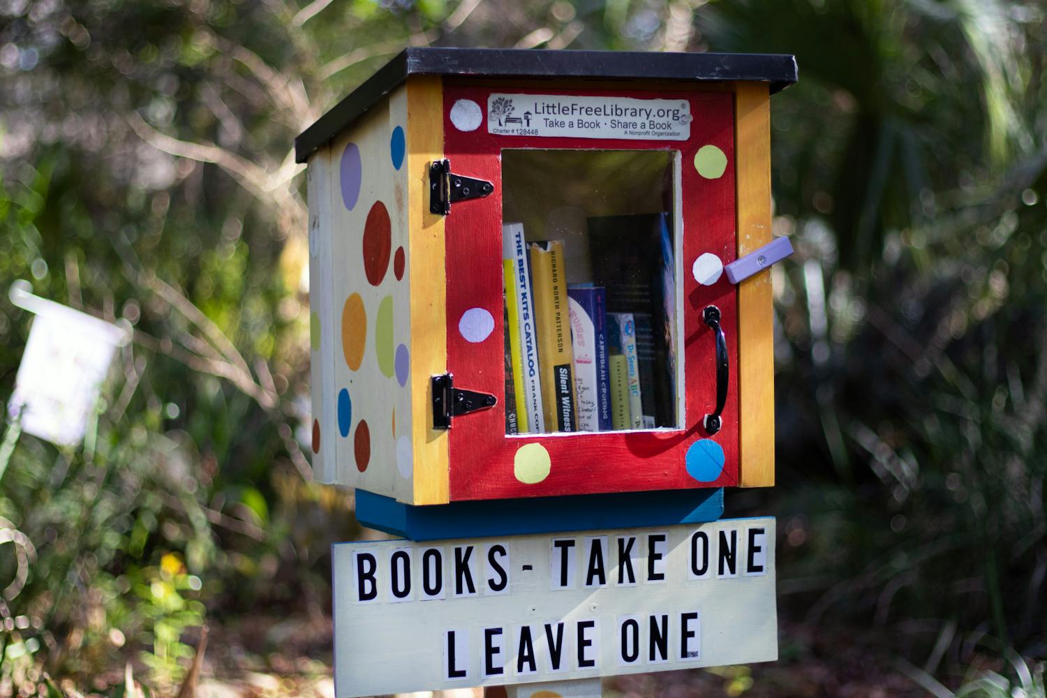Palm Tree Terrace’s Little Free Library houses a wide range of books for the community to share Tuesday, Jan. 10, 2023. 