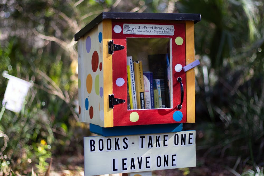 <p>Palm Tree Terrace’s Little Free Library houses a wide range of books for the community to share Tuesday, Jan. 10, 2023. </p>