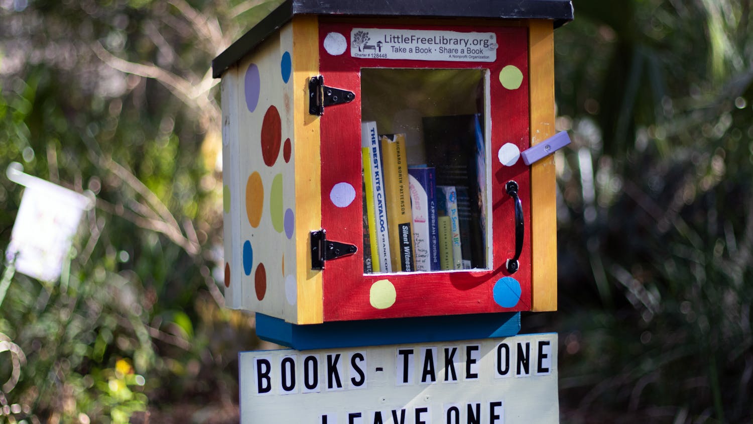 Palm Tree Terrace’s Little Free Library houses a wide range of books for the community to share Tuesday, Jan. 10, 2023.