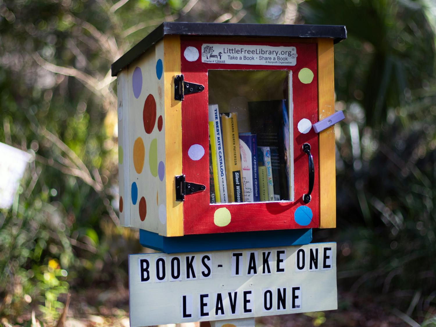 Palm Tree Terrace’s Little Free Library houses a wide range of books for the community to share Tuesday, Jan. 10, 2023.