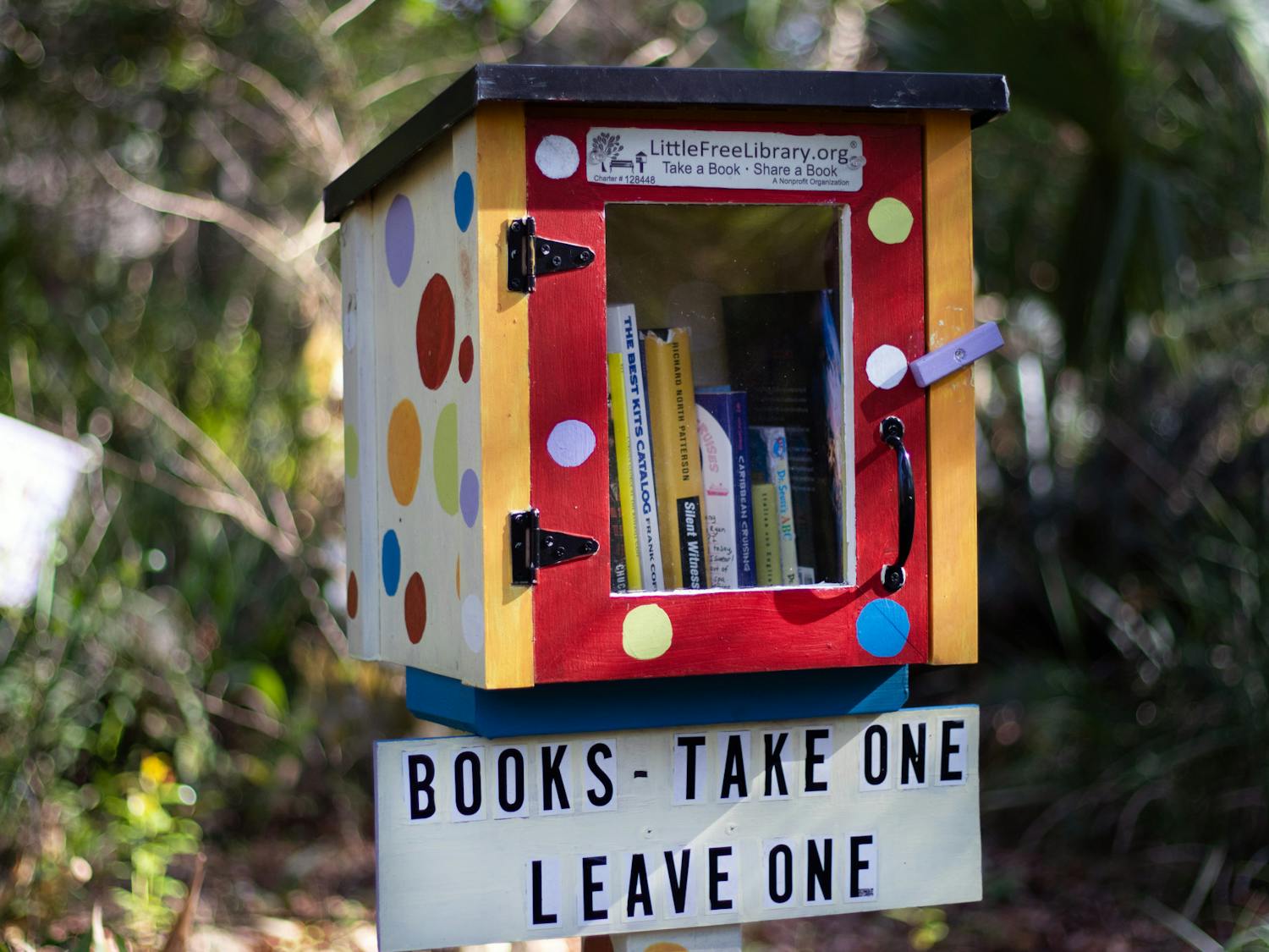 Palm Tree Terrace’s Little Free Library houses a wide range of books for the community to share Tuesday, Jan. 10, 2023. 