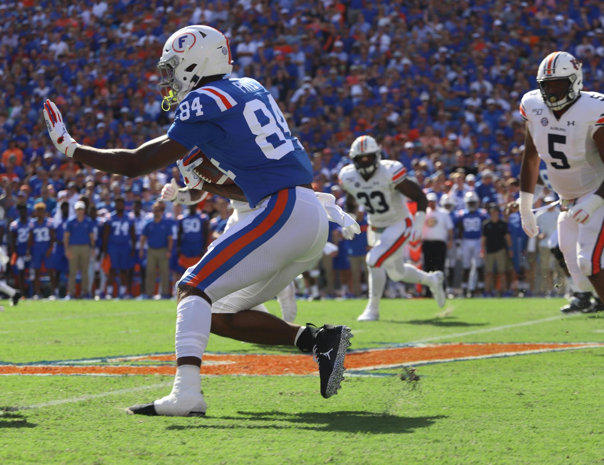Pitts was awarded the Mackey following a 770 yard, 12 touchdown campaign in 2020. Photo from UF-Auburn game in October 2019.