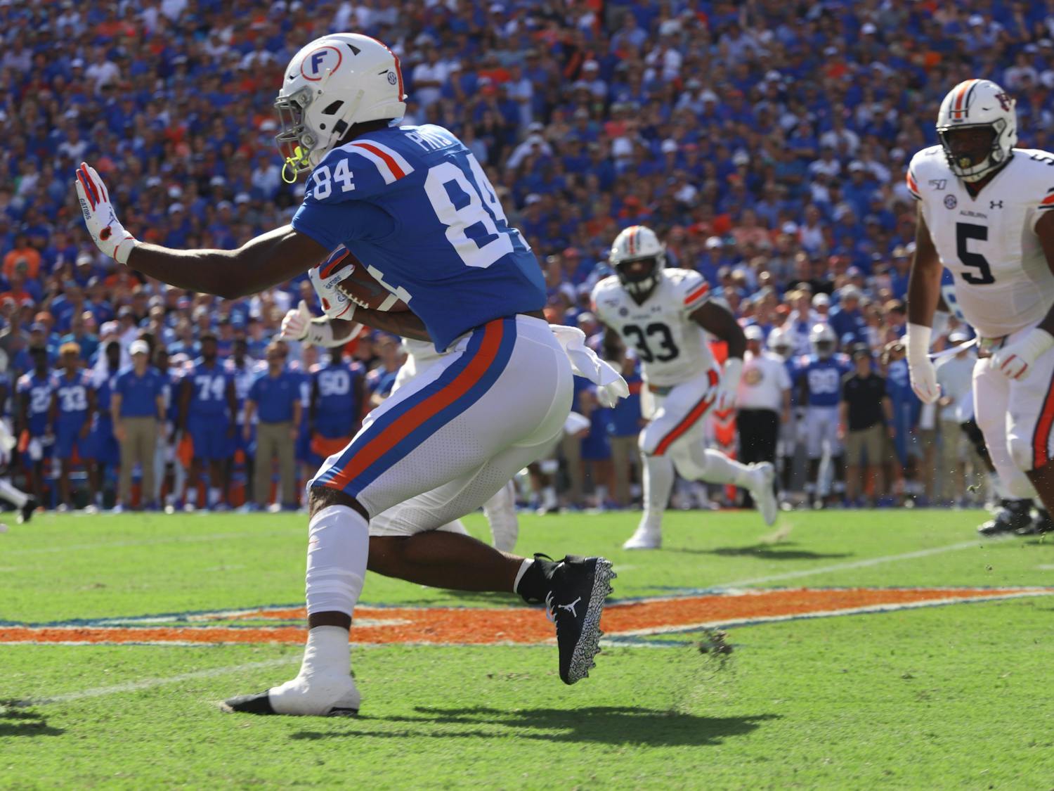 Pitts was awarded the Mackey following a 770 yard, 12 touchdown campaign in 2020. Photo from UF-Auburn game in October 2019.