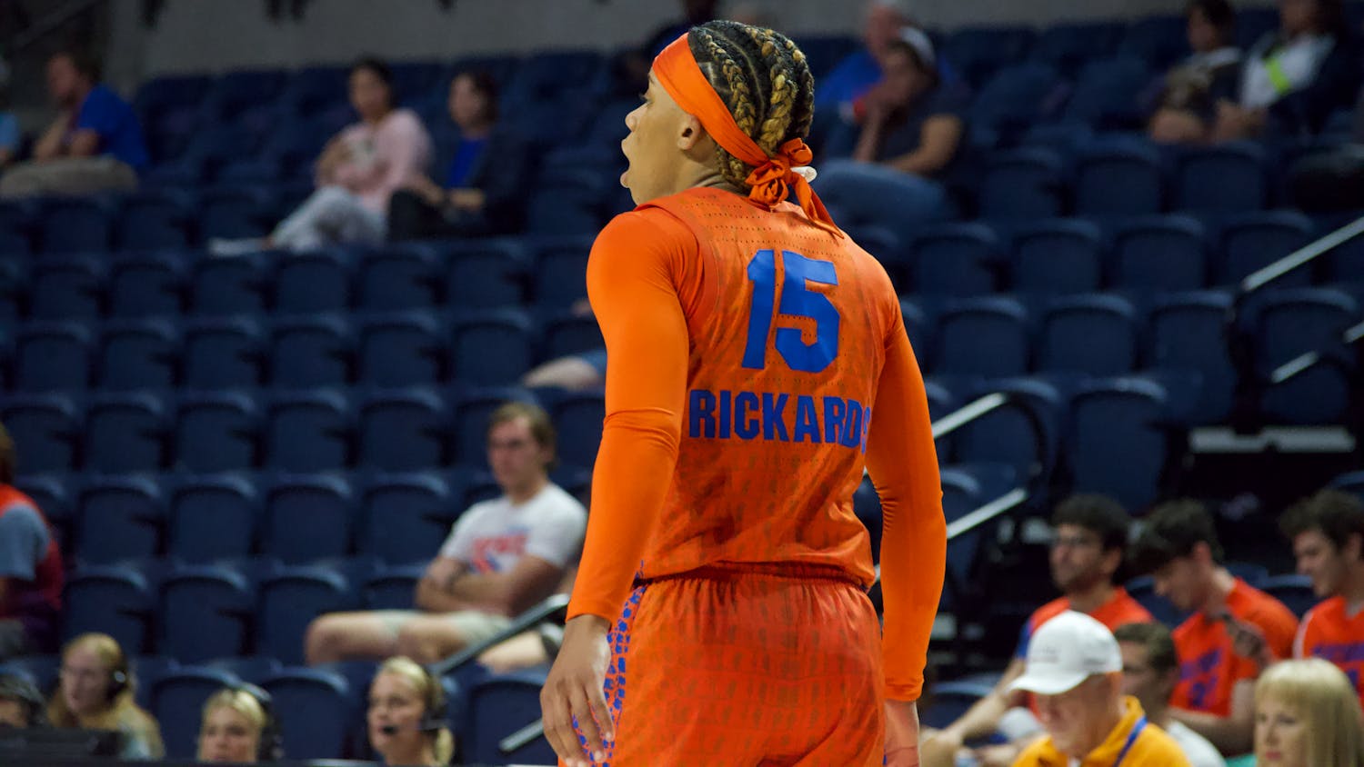 Florida guard Nina Rickards stands on the court during the Gators' 61-54 win over the Texas A&M Aggies Thursday, Feb. 2, 2023.