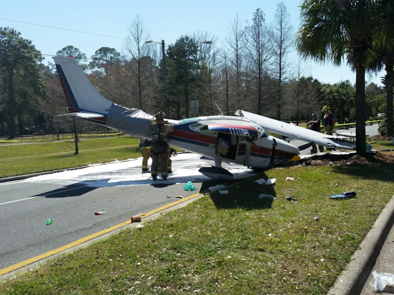 A single-engine airplane (pictured above) crash landed on the 1900 block of Waldo Road on Sunday afternoon.