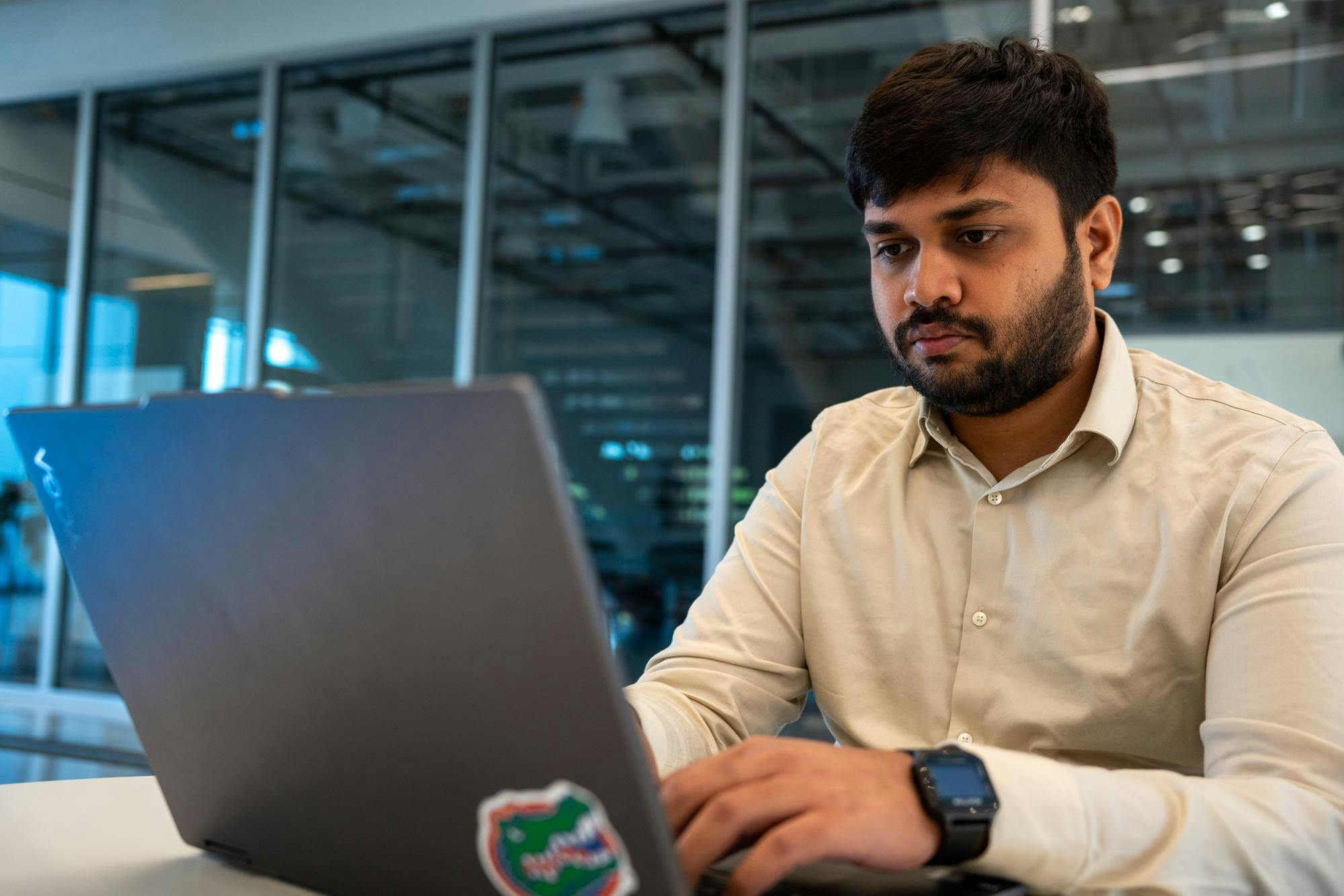 Masters student Nikhil Reddy works at Malachowsky Hall, Friday, March 27, 2026, in Gainesville, Fla.