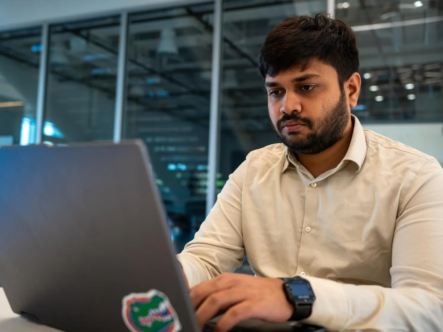 Masters student Nikhil Reddy works at Malachowsky Hall, Friday, March 27, 2026, in Gainesville, Fla.