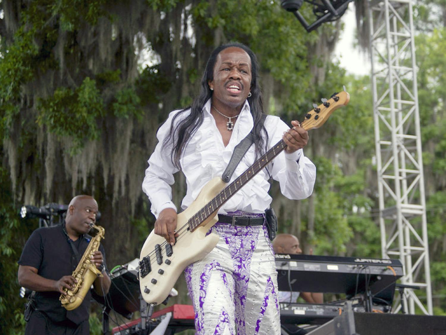 Verdine White, bassist for Earth Wind &amp; Fire, performs with the rest of the band at the Wanee Music Festival on Friday. Over 30 musical acts performed at the festival, which occurred Thursday through Saturday. For more pictures from the festival, turn to page 9.