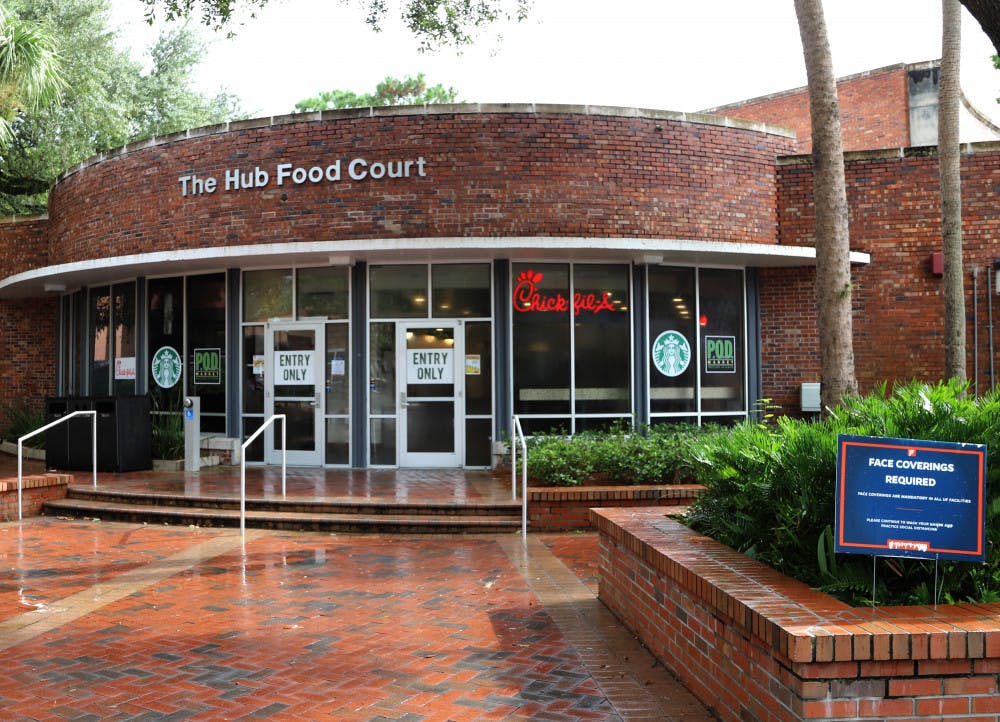 <p>The Hub Food Court, located at UF in Gainesville, Fla., is seen empty on August 31, 2020. </p>