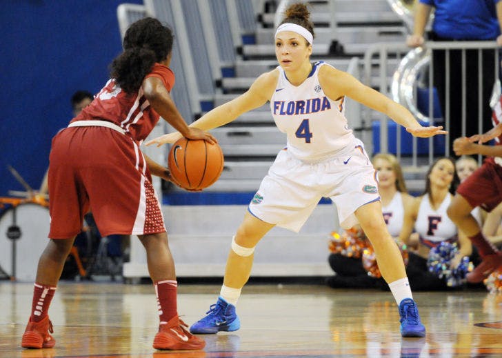Carlie Needles defends against Alabama on Thursday during Florida’s 75-67 win in the O’Connell Center. UF is fourth in the Southeastern Conference in turnover margin.