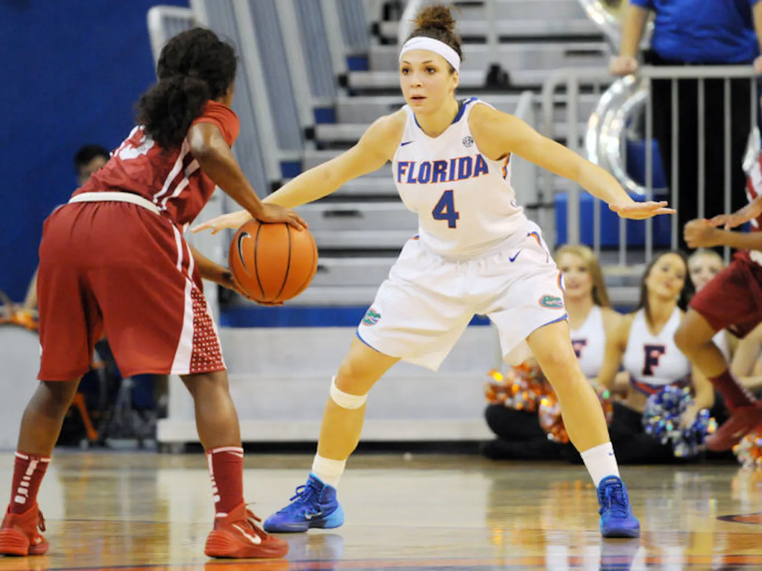 Carlie Needles defends against Alabama on Thursday during Florida’s 75-67 win in the O’Connell Center. UF is fourth in the Southeastern Conference in turnover margin.