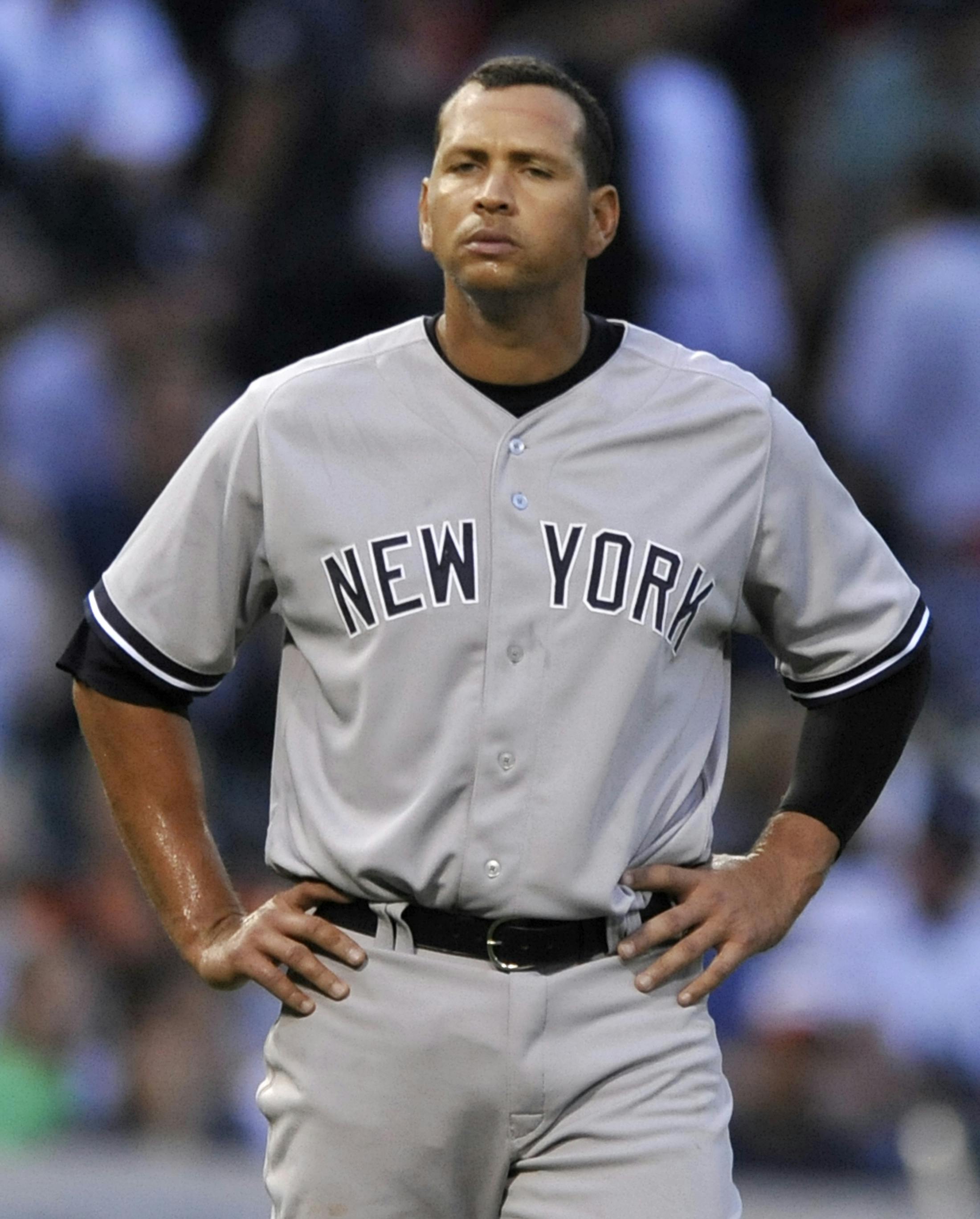 New York Yankees' Alex Rodriguez looks on during the third inning of a baseball game against the Chicago White Sox in Chicago on Monday.