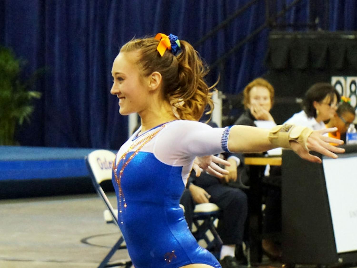 Kiersten Wang performs her floor routine during Florida's win against Missouri on Friday in the O'Connell Center.