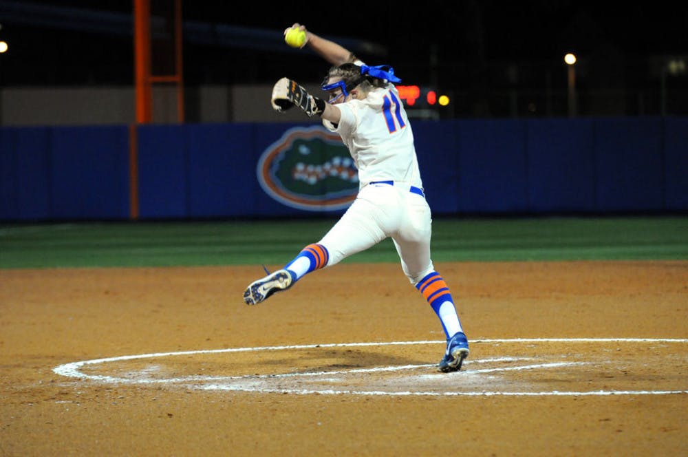 <p>Kelly Barnhill pitches during UF's doubleheader sweep of Jacksonville on Feb. 27, 2016, at Katie Seashole Pressly Stadium.</p>