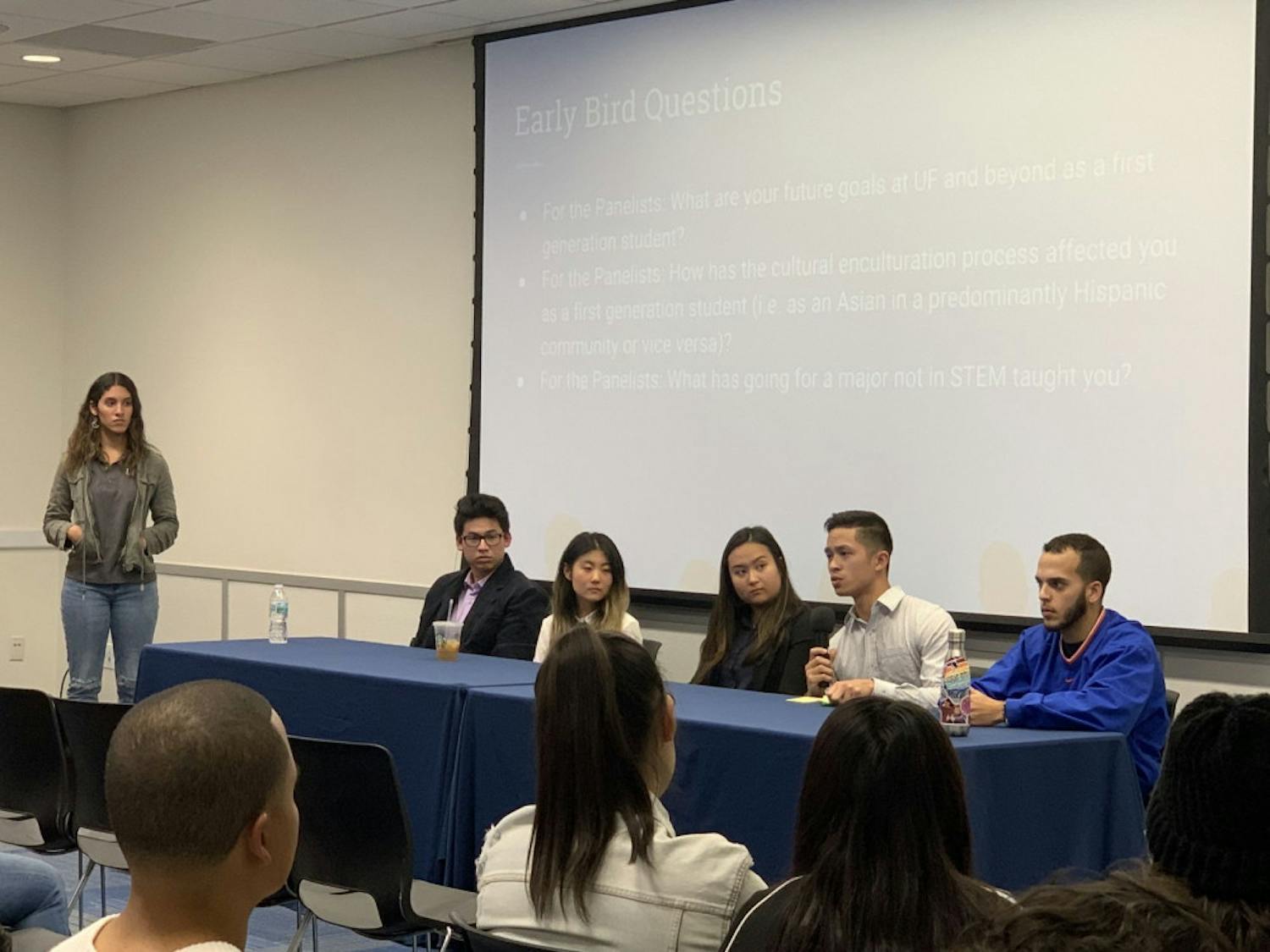 Asian and Latin American first-generation students speak about their experiences at UF during a discussion panel Thursday night.&nbsp;
