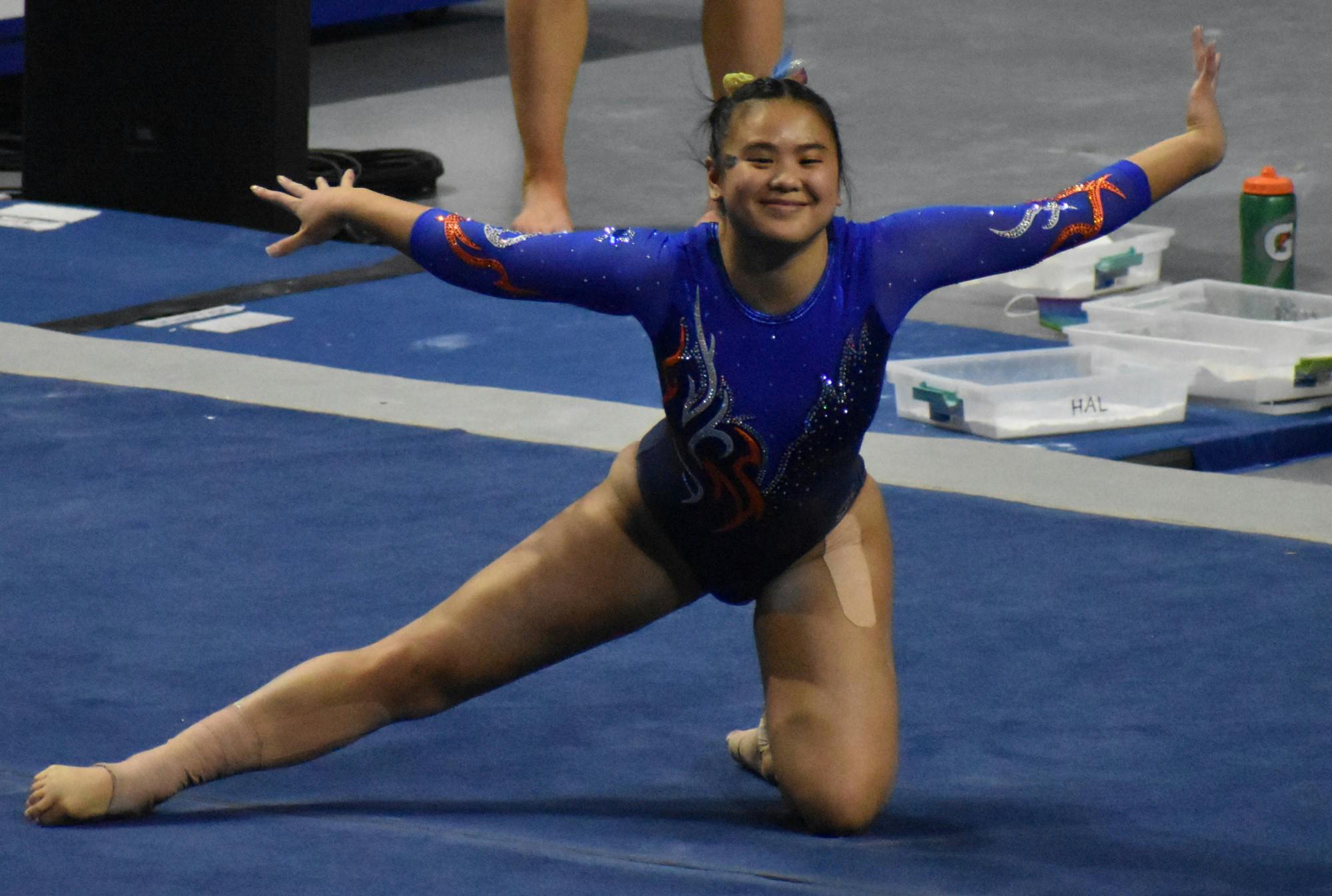 Lazzari’s near-perfect score set a new personal best. Photo from UF-Mizzou game Jan. 29.