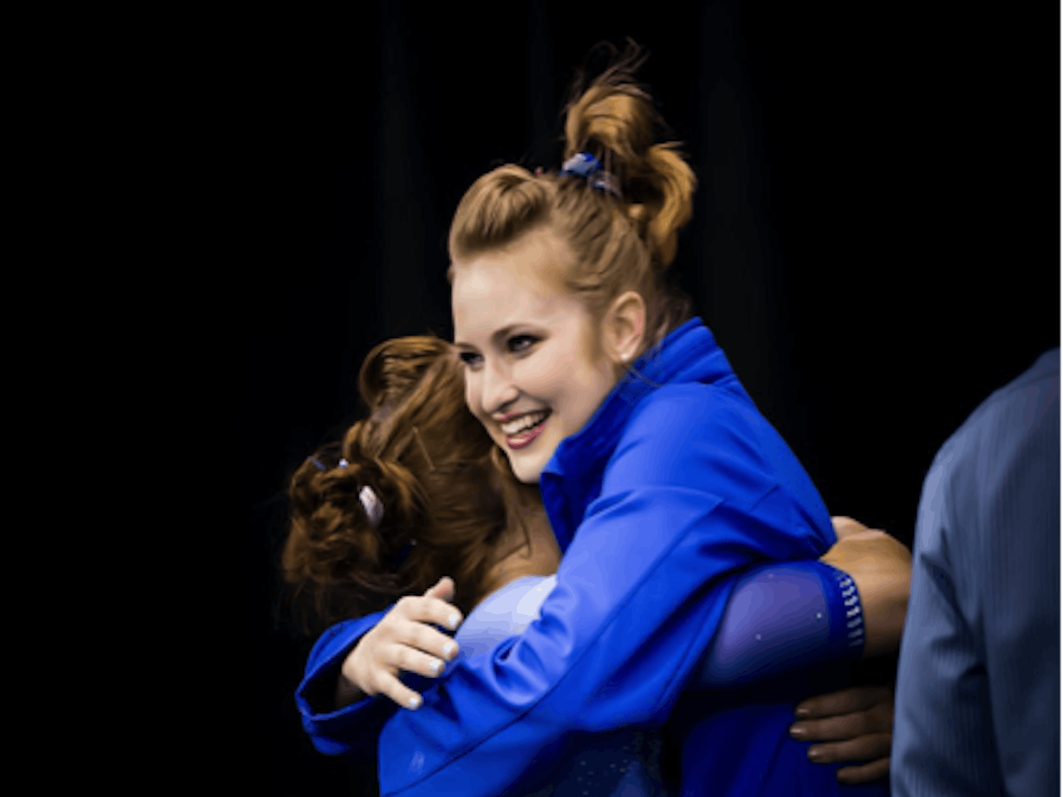 UF gymnast Claire Boyce hugs former teammate Bridget Sloan during the 2016 NCAA Super Six on April 16, 2016, in Fort Worth, Texas.