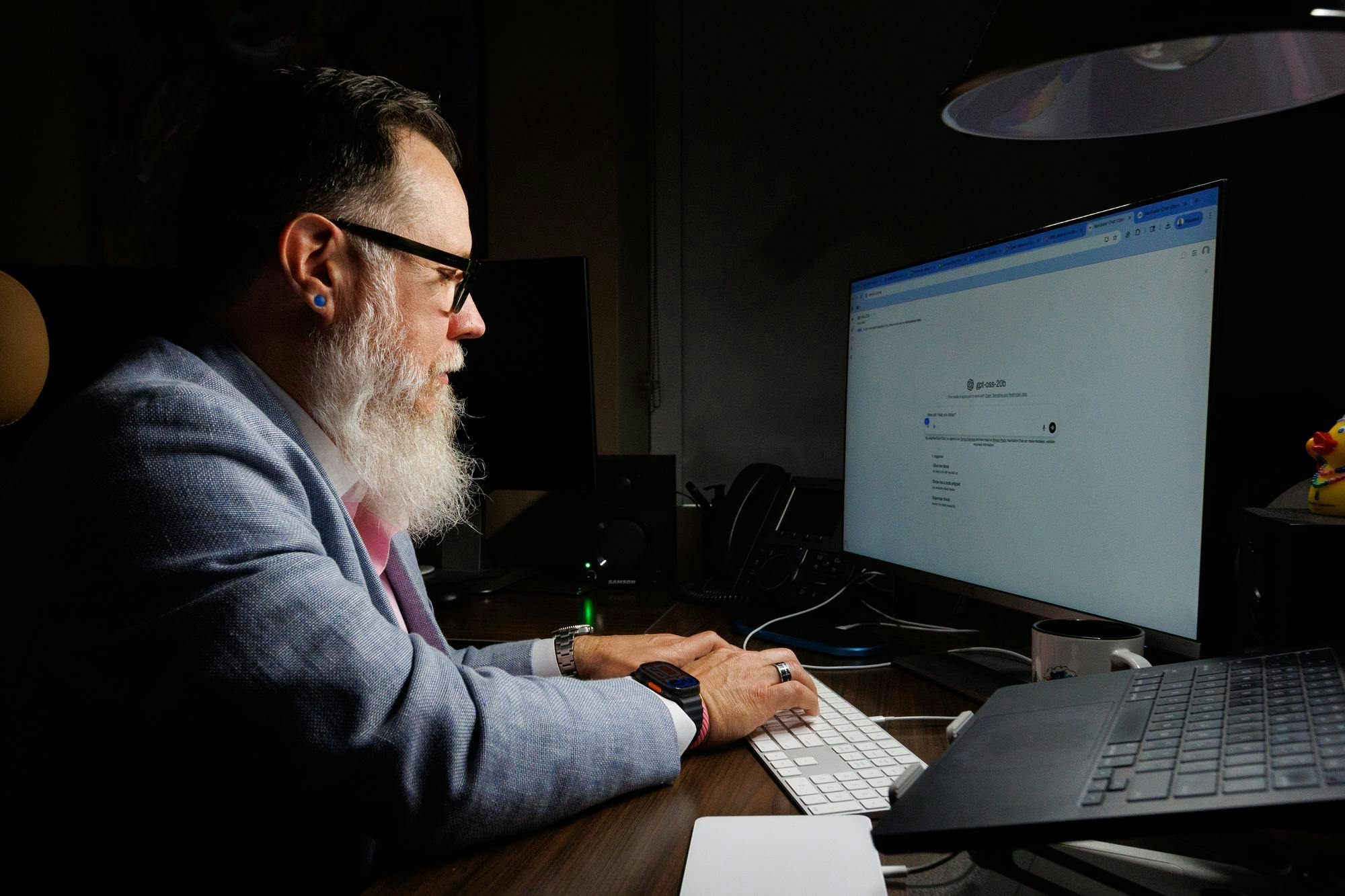 Brian Avery, the Senior Lecturer in the University of Florida Department of Sport Management, types at his computer, Thursday, April 9, 2026