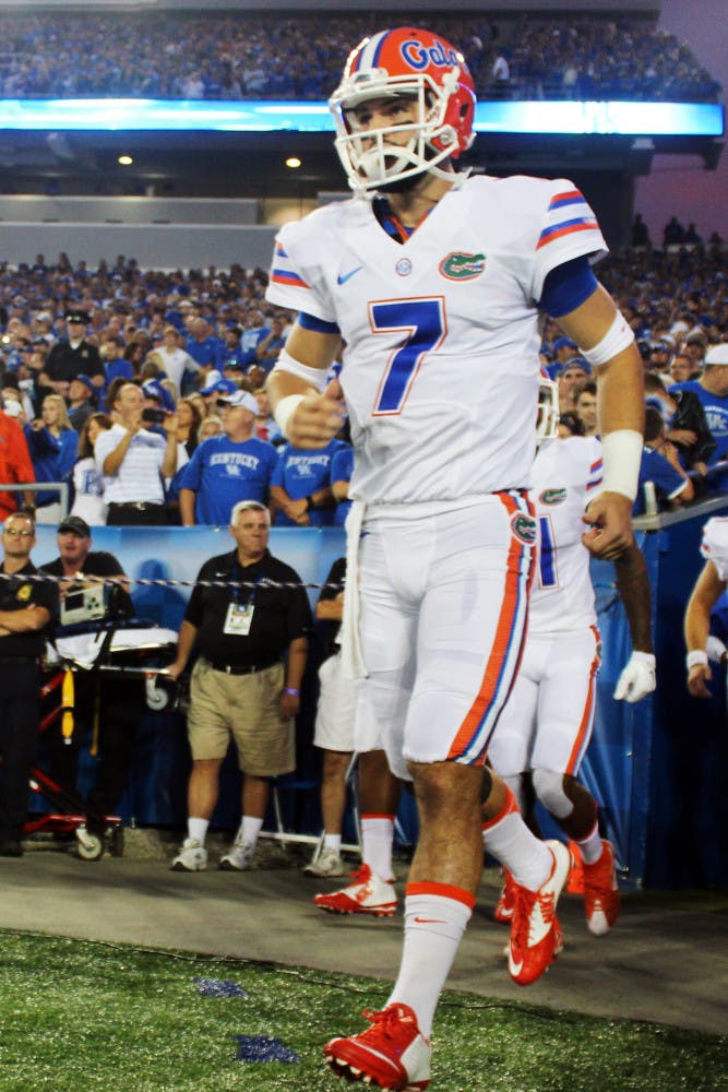 UF quarterback Will Grier runs onto the field prior to Florida's 14-9 win against Kentucky on Sept. 19, 2015, at Commonwealth Stadium in Lexington, Kentucky.