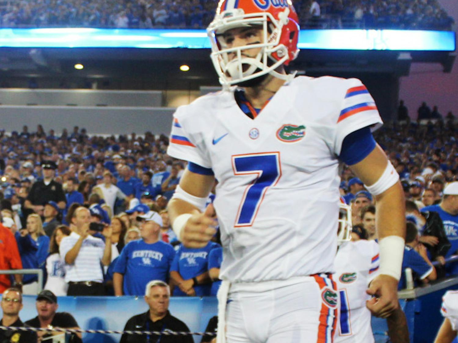UF quarterback Will Grier runs onto the field prior to Florida's 14-9 win against Kentucky on Sept. 19, 2015, at Commonwealth Stadium in Lexington, Kentucky.