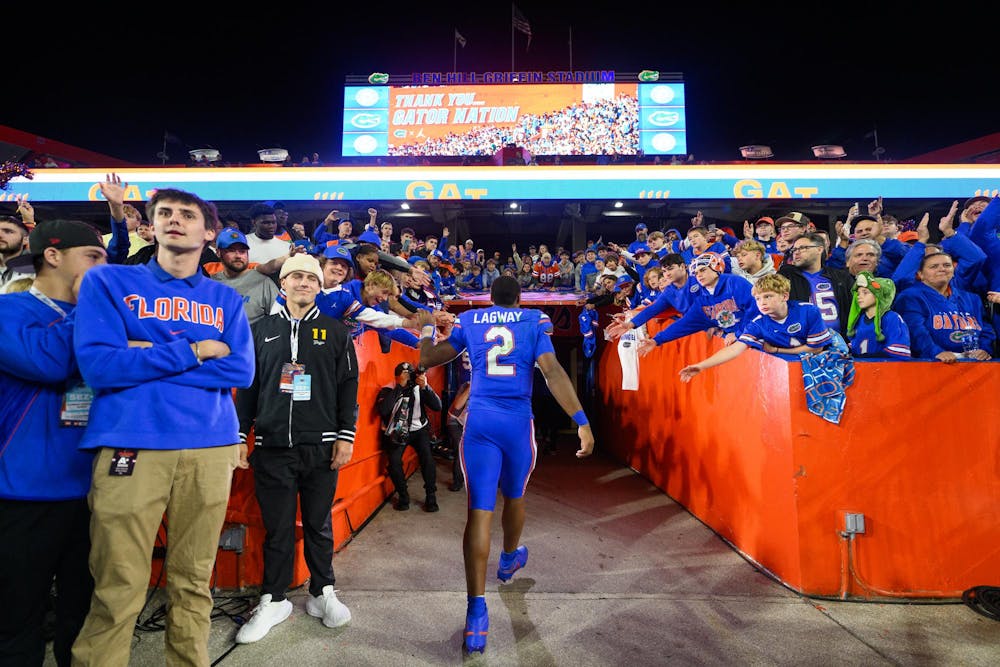 Florida quarterback DJ Lagway (2) walks of the field after an NCAA college football game against Florida State, Saturday, Nov. 29, 2025, at Ben Hill Griffin Stadium in Gainesville, Fla.