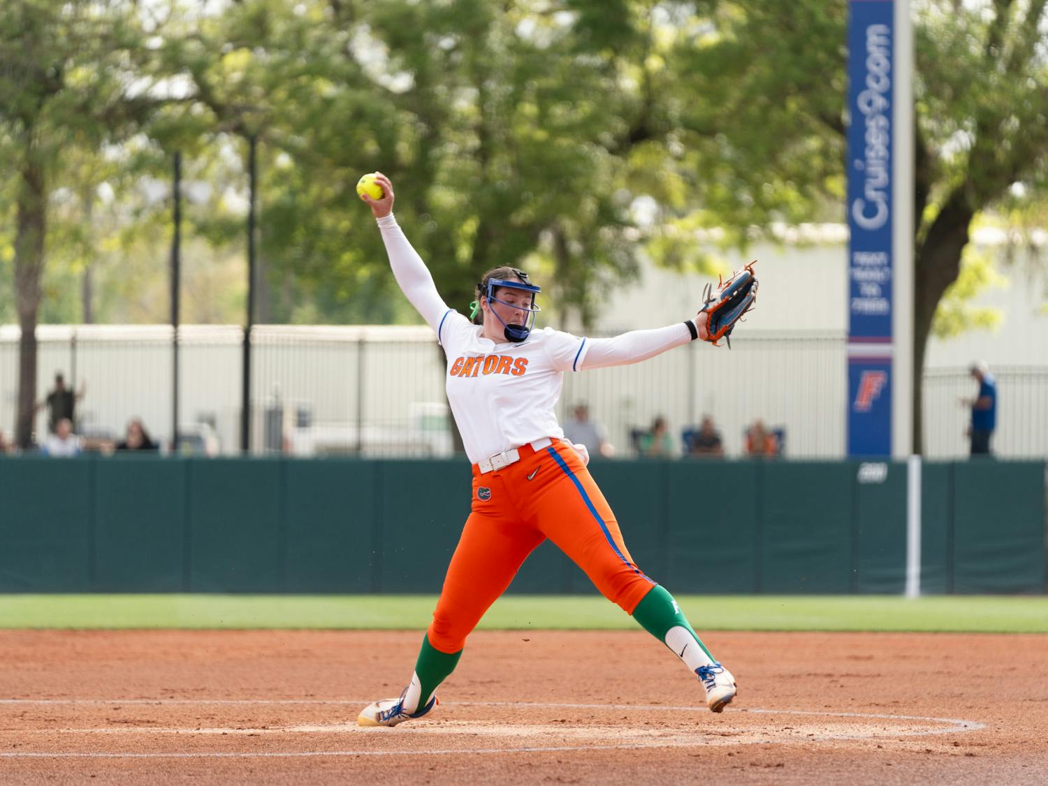 Florida softball freshman Ava Brown throws the ball in the team's win over Indiana on Sunday, March 17, 2024. 
